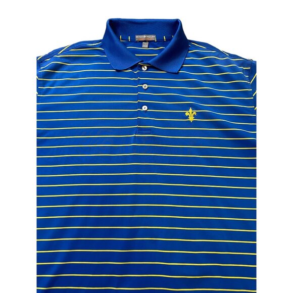 Peter Millar Summer Comfort Blue Yellow Striped Polo Shirt Short Sleeve Size L - Picture 3 of 5